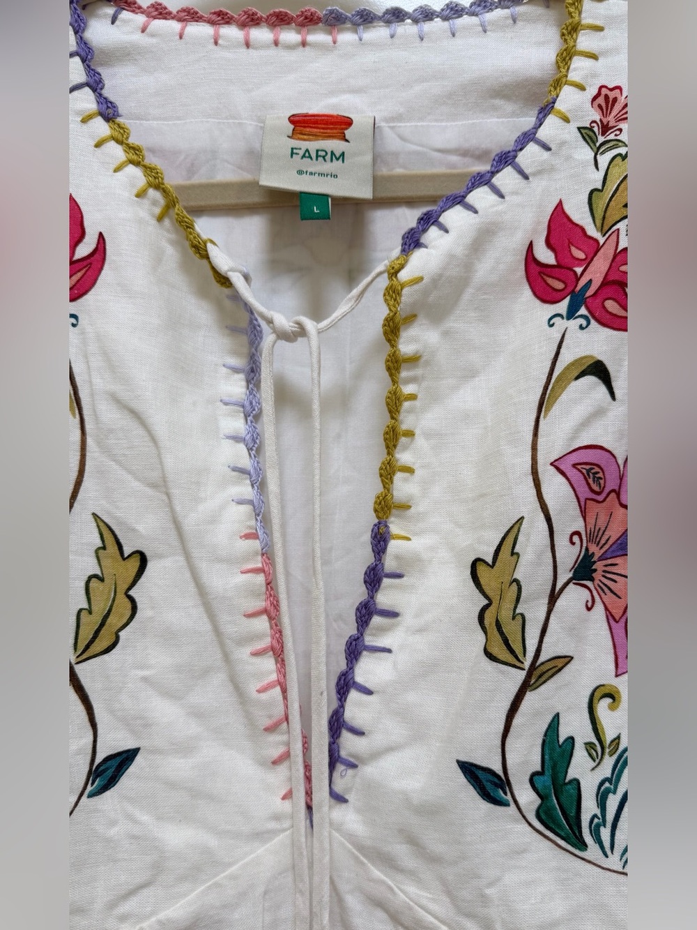 FARM Rio Floral Insects Mini Dress, Linen, Size Large - Picture 8 of 13